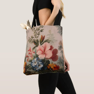 Vintage floral still life with tropical flowers tote bag