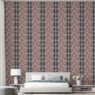 Vintage Floral Stripe & Charcoal Plaid Wallpaper