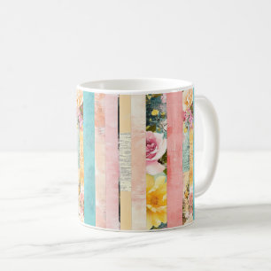 Vintage Floral Stripe Collage in Pastels Coffee Mug