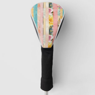Vintage Floral Stripe Collage in Pastels Golf Head Cover