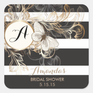 Vintage Floral Striped Bridal Shower Favour Labels