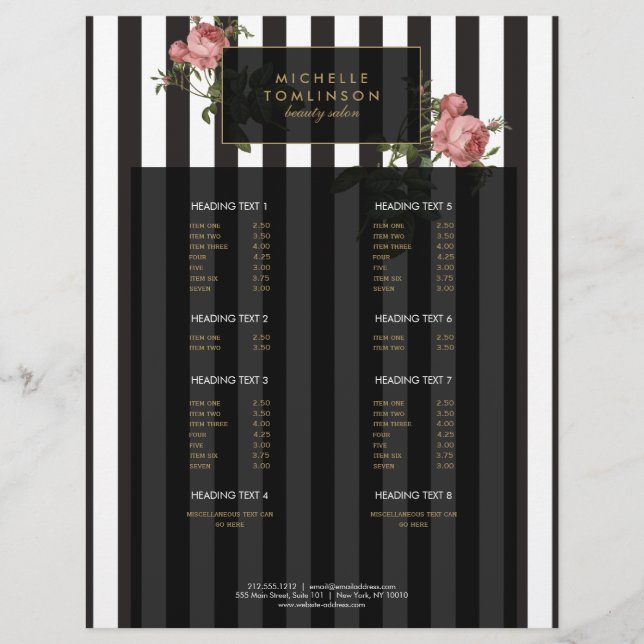 Vintage Floral Striped Salon Large Flyer (Front)
