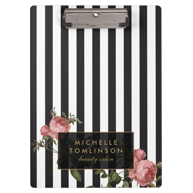 Vintage Floral Striped Salon Personalised Clipboard (Front)