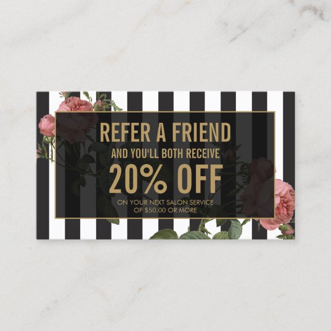 Vintage Floral Striped Salon Referral Card (Front)