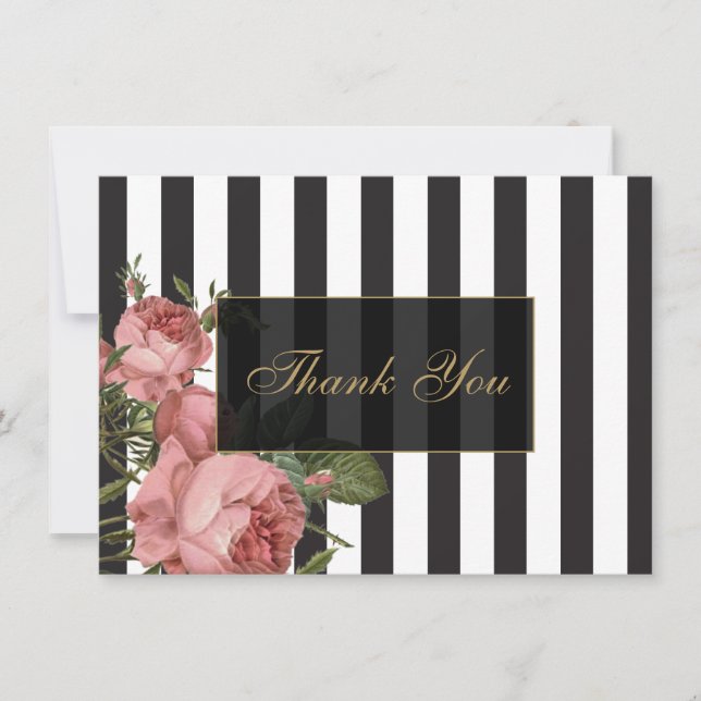 Vintage Floral Striped Salon Thank You Cards (Front)