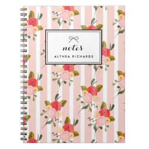 Vintage Floral Stripes Pattern Personised Notebook