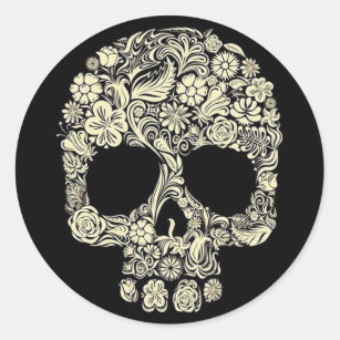 Vintage Floral Sugar Skull Classic Round Sticker