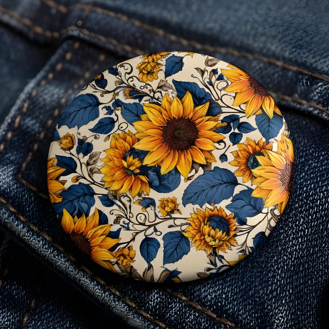 Vintage Floral Sunflower Pattern Pin Button (Creator Uploaded)