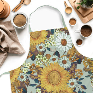 Vintage Floral Sunflower Womens Apron