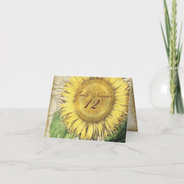 Vintage Floral Sunflowers - Autumn Fall Wedding Card (Front)