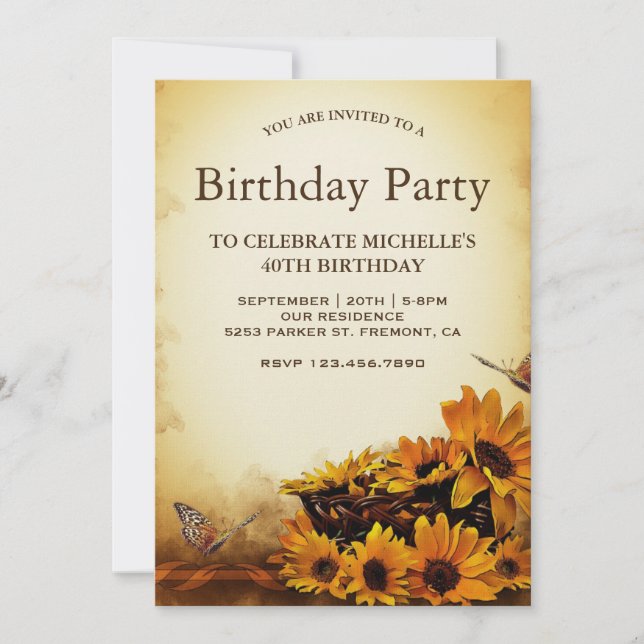 Vintage Floral Sunflowers Birthday Party Invitation (Front)