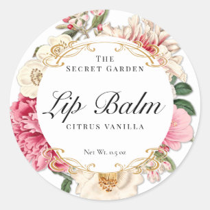Vintage Floral Swirls White Product Lip Balm Classic Round Sticker