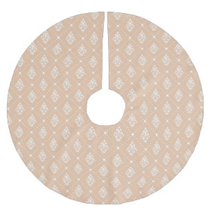 Vintage floral tan white damask rhomboid pattern brushed polyester tree skirt