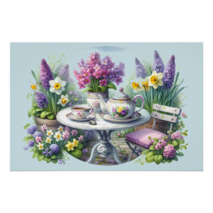 Vintage Floral Tea Party in Garden Poster