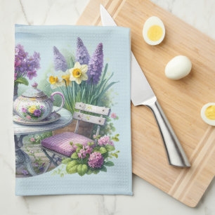 Vintage Floral Tea Party in Garden Towel