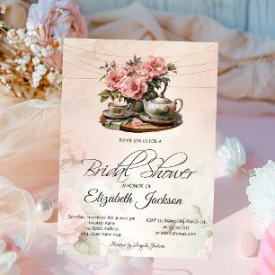 Vintage Floral Tea Party Lights Bridal Shower Invitation