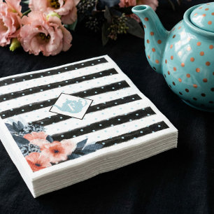 Vintage Floral Tea Party Monogram Stripe Polka Dot Napkin