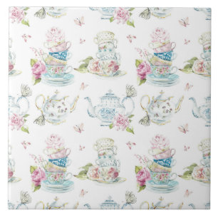 Vintage Floral Tea Party Victorian Watercolor Patt Ceramic Tile