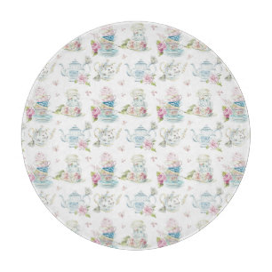 Vintage Floral Tea Party Victorian Watercolor Patt Cutting Board