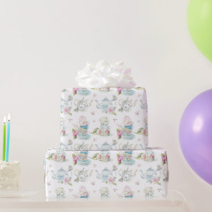 Vintage Floral Tea Party Victorian Watercolor Patt Wrapping Paper