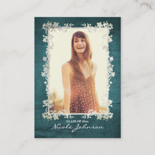 Vintage Floral Teal Blue Senior Rep Marketing Calling Card