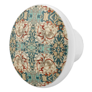 Vintage Floral Teal Orange Stylish Pattern Ceramic Knob