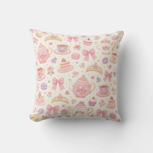 Vintage Floral Teapot and Bow Pastel Pattern Pillo Cushion