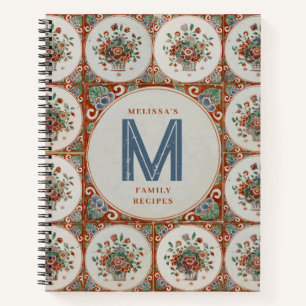 Vintage Floral Terracotta Tiles Monogram Recipe Notebook