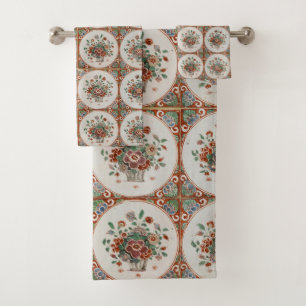 Vintage Floral Terracotta Tiles Pattern Bath Towel Set