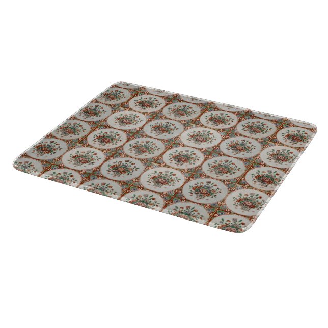 Vintage Floral Terracotta Tiles Pattern Cutting Board (Corner)