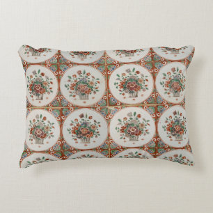 Vintage Floral Terracotta Tiles Pattern  Decorative Cushion