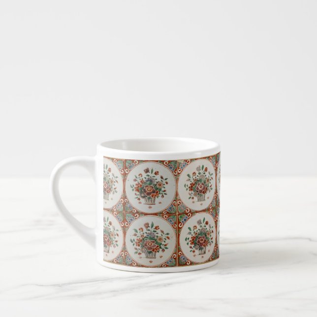 Vintage Floral Terracotta Tiles Pattern Espresso Cup (Left)