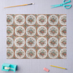 Vintage Floral Terracotta Tiles Pattern Tissue Paper