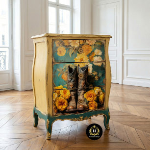 Vintage Floral Texture Cowboy Boots Decoupage  Tissue Paper