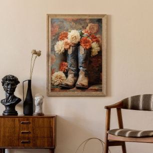 Vintage Floral Texture Cowboy Boots Decoupage Tissue Paper