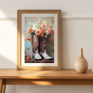 Vintage Floral Texture Cowboy Boots Decoupage Tissue Paper