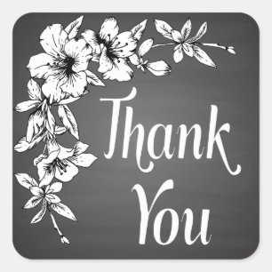 Vintage Floral Thank You Black Chalkboard Flower Square Sticker