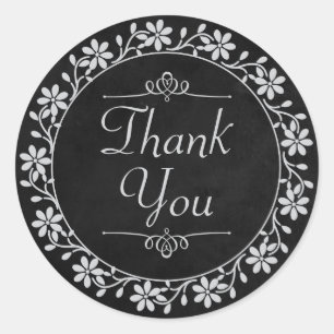 Vintage Floral Thank You Black & Grey Chalkboard Classic Round Sticker