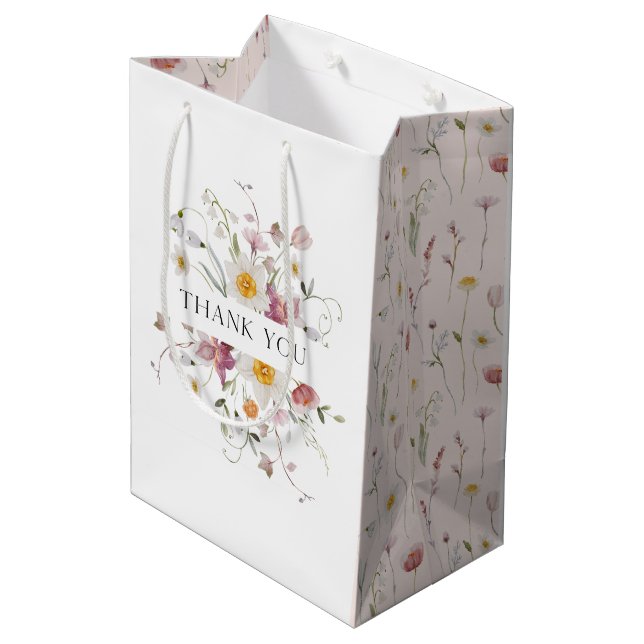 Vintage Floral Thank You Gift Bag (Back Angled)