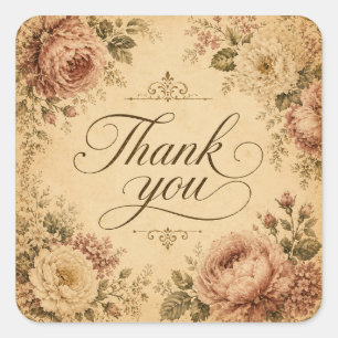 Vintage Floral Thank You Sticker