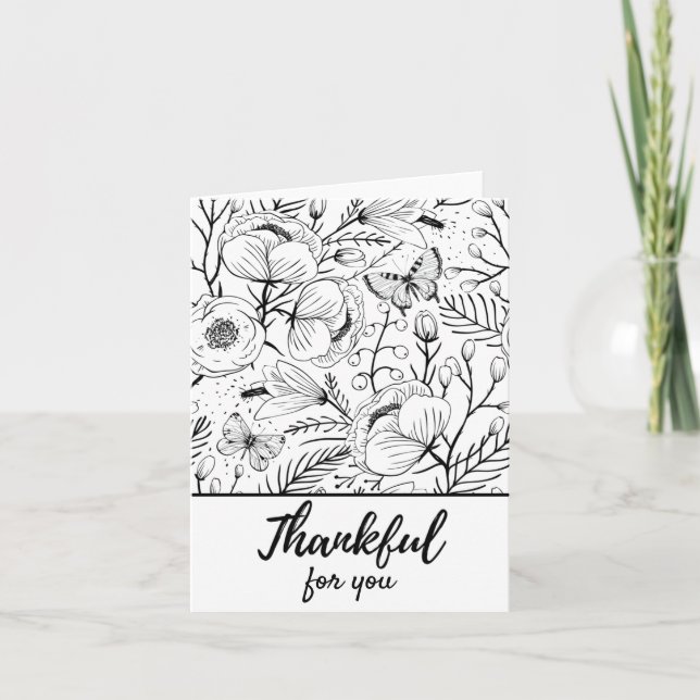 Vintage Floral Thankful Thanksgiving Holiday Card (Front)