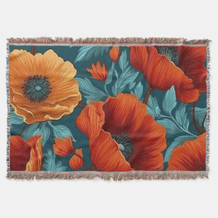 Vintage Floral Throw Blanket – Bold Poppy Flower