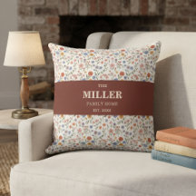 Vintage Floral Throw Pillow, Botanical Family Name