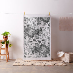 Vintage Floral Toile Botanical Posy Black & White Fabric