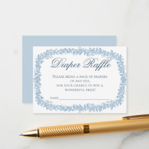 Vintage Floral Toile Frame Blue Diaper Raffle Enclosure Card