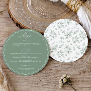 Vintage Floral Toile Sage Green Round Wedding Menu