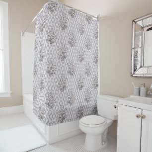 Vintage Floral Toile Shower Curtain in Soft Ivory