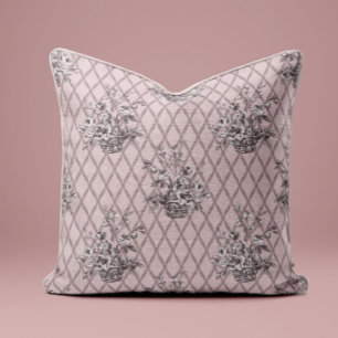 Vintage Floral Toile Throw Pillow in Blush Pink