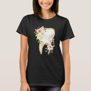 Vintage Floral Tooth Anatomy Dental Hygienist Dent T-Shirt
