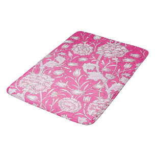 Vintage Floral Trendy Bright Pink & White Bath Mat